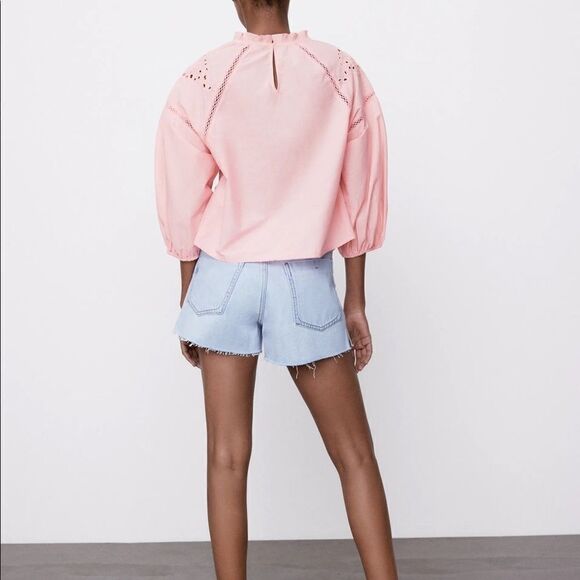 Zara Embroidered Eyelet Blouse New Pink Barbiecore - Picture 7 of 7